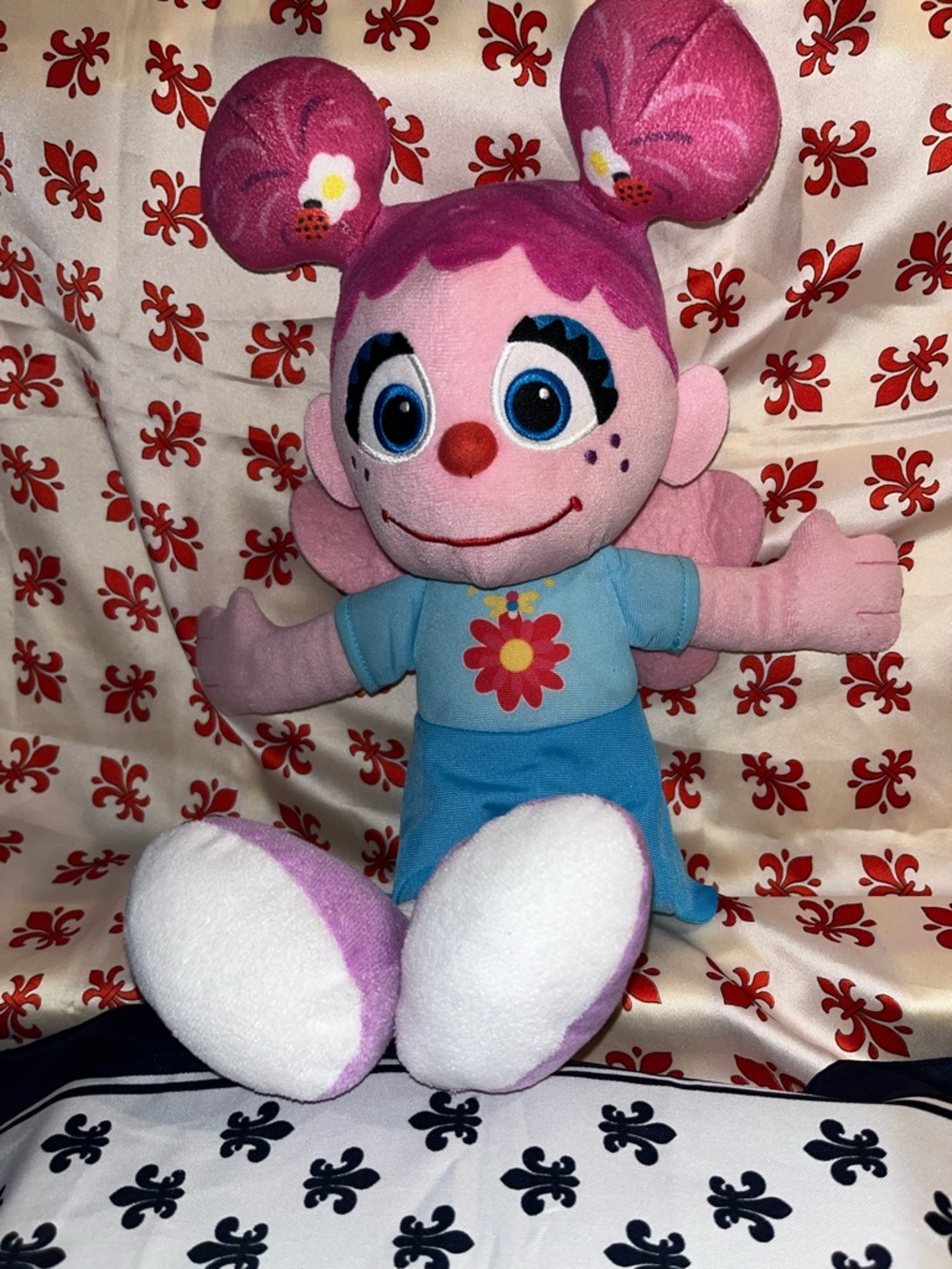 AbbyPink Plush Girl Character Toy - Soft Pink and Blue Stuffed Doll